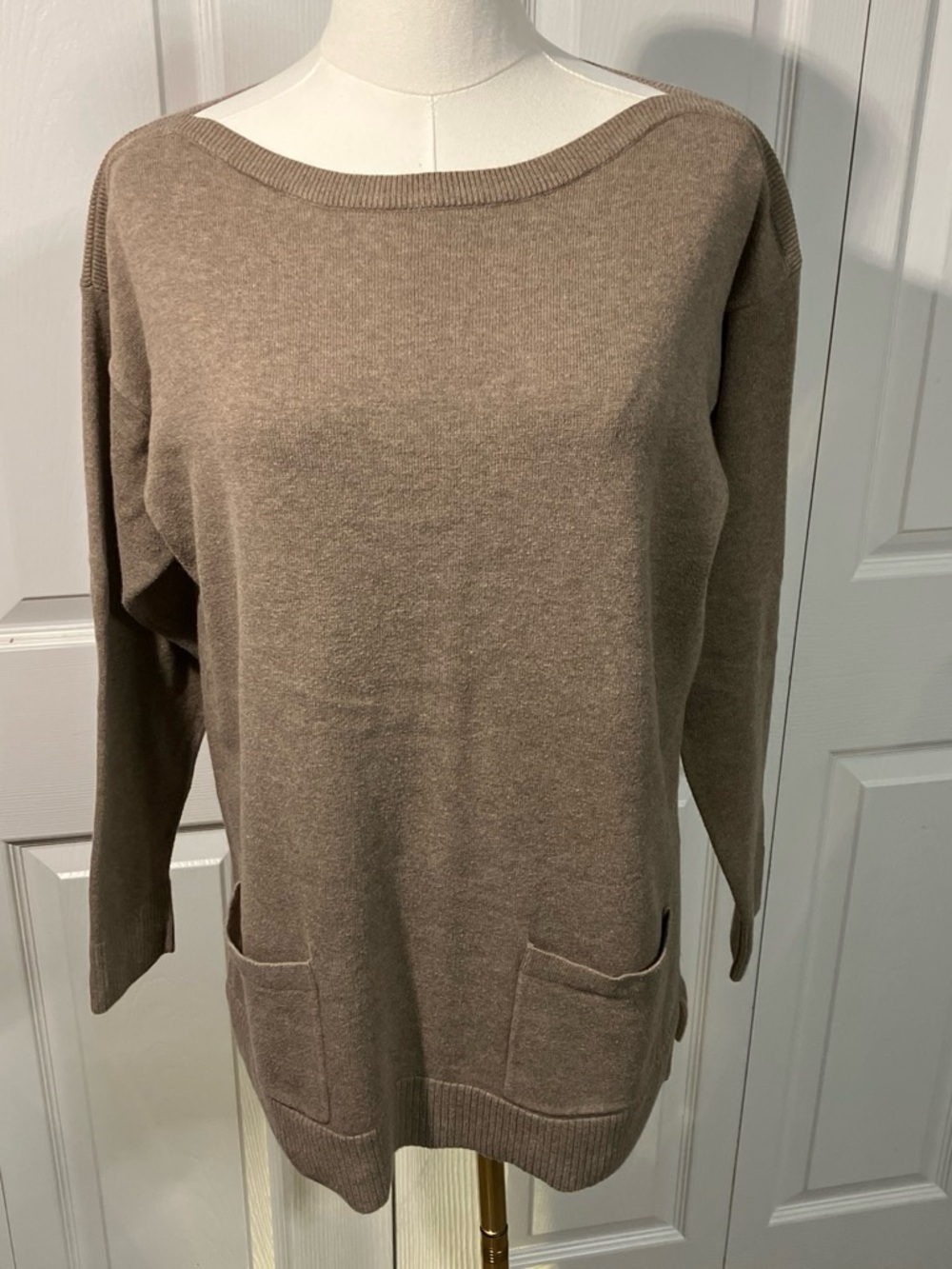 JEANNE PIERRE Mocha Boatneck Pocket Sweater